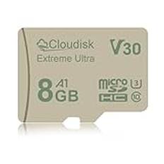 Cloudisk Micro SD-kort 8 GB U3 V30 Extreme Ultra MicroSDHC C10 A1 UHS-I för kamera, DVR, surfplatta PC och mobiltelefon (8 GB U3)