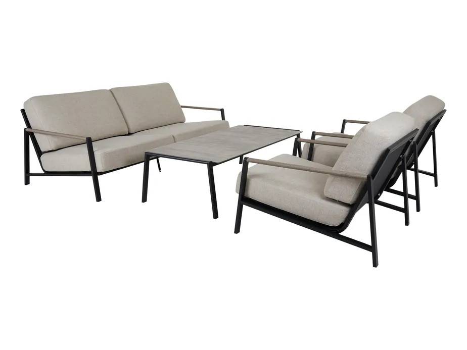 Brafab Lyra soffgrupp Sort med beige hynde 2,5-personers sofa, lænestoler & bord