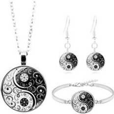 Yin yang tai chi cabochon glashänge halsband armband armband örhängen smyckesset totalt 4 st för kvinnor och #39 ;s smycken
