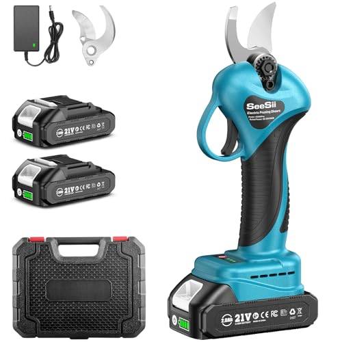 SEESII Trådlös elektrisk skärare, 33 mm professionell batterisekator, 2 x 2 000 mAh, SK5 vasst blad, 600 W borstlös motor, elektrisk grenkopp för trädgårdsarbete, vin, fruktträd