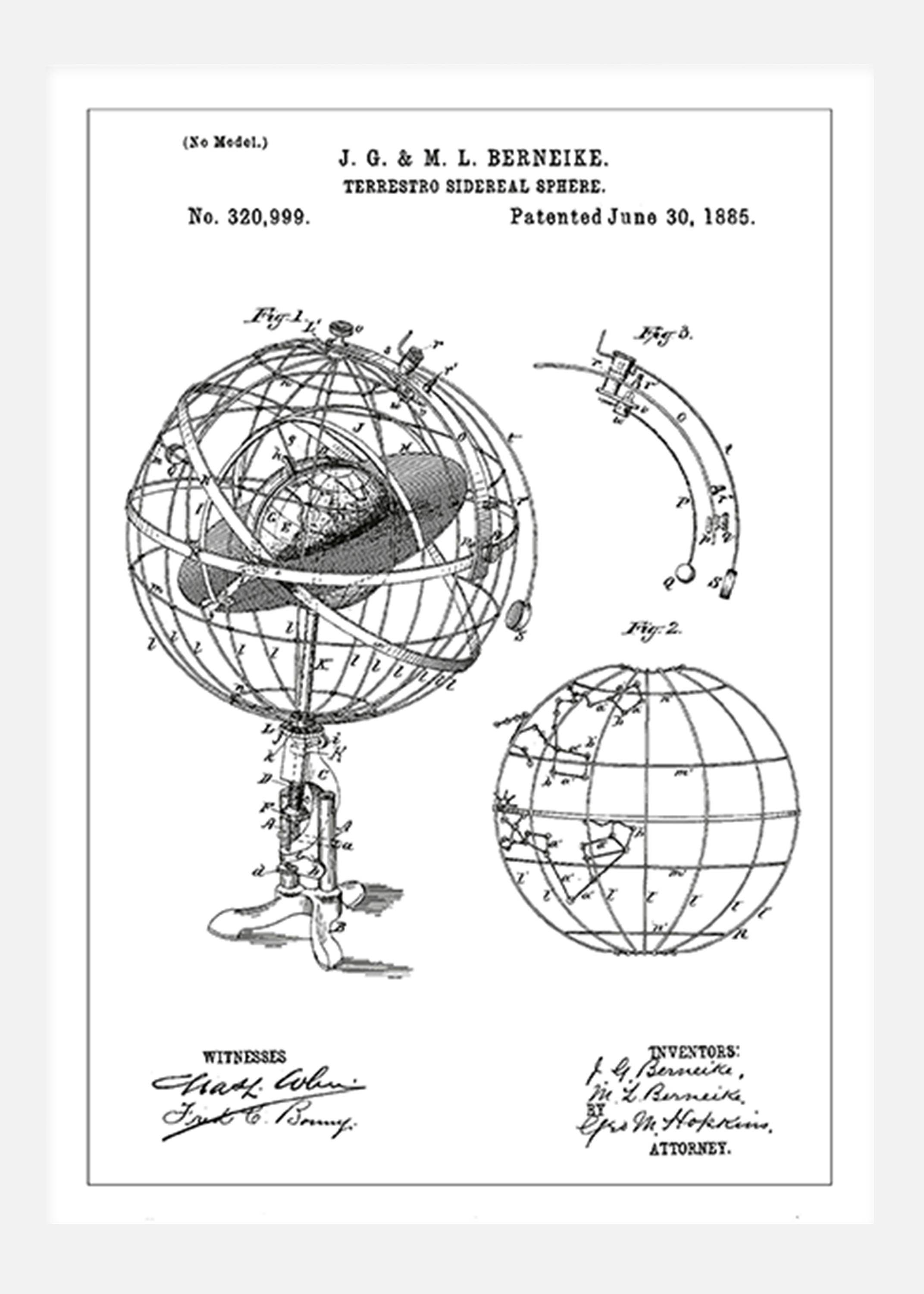 Patentritning - Astronomisk Modell - Vit Canvastavla (30x40 cm)