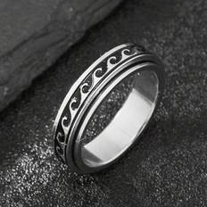 Ångestring Vintage Ukiyo-E vattenvågsmönster i rostfritt stål för män Hip Cool Ring (7,9,11,6,8,10)
