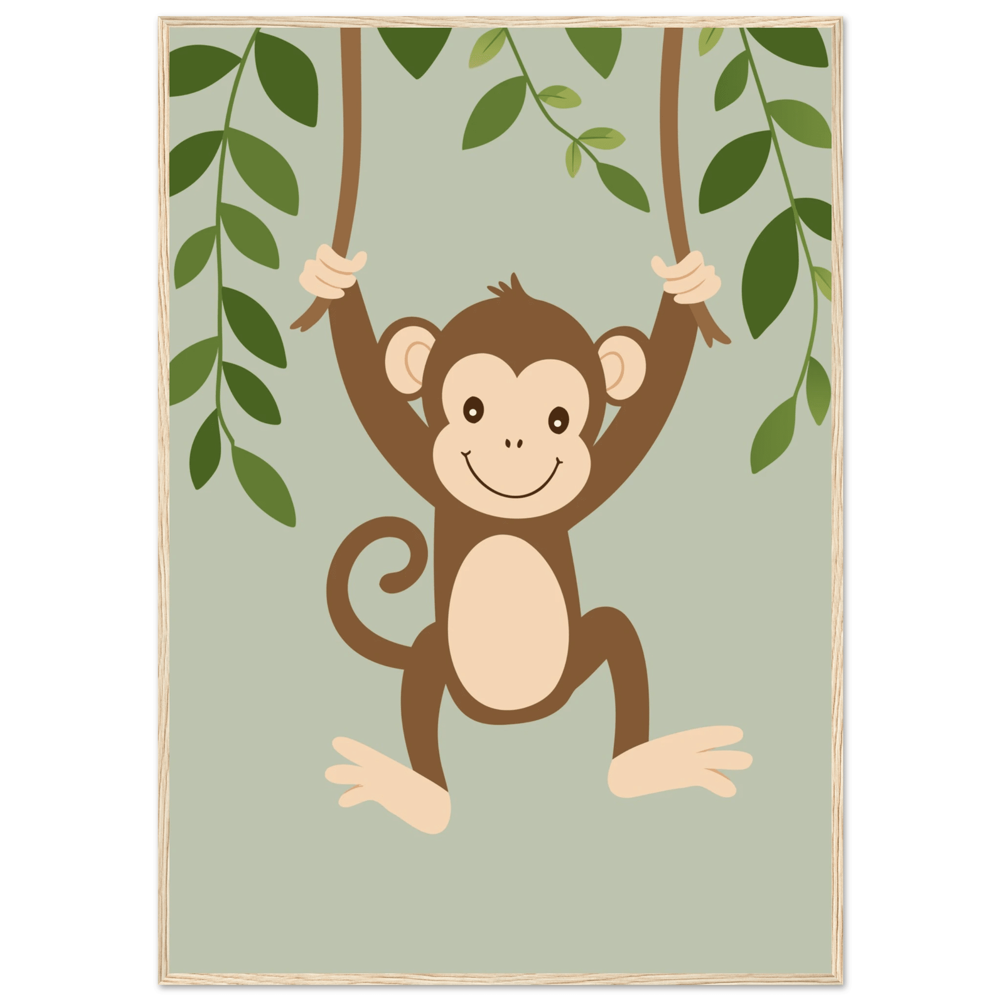 Apa i lian poster-70x100 cm / 28x40″ / Med ram / Ljust trä