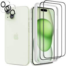 SPARIN für iPhone 15 Panzer Schutz Glas [3D Full Screen] mit Rahmen-Installationshilfe, 2+2 Stück Schwarzer Rand Schutzfolie und Kameraschutz kompatibel mit Handy Hülle