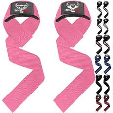 BEAST RAGE tyngdlyftningsremmar fitness vadderad bomull handledsstöd gel avancerade grepp hantel stång wraps kraftiga gym kroppsbyggande remmar kraft dödlyft skivstång halkfri träning (T-Pink)