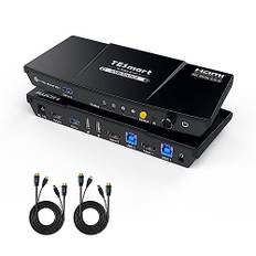 TESmart USB3.0 HDMI KVM Switch, 2 PC 1 Monitore Switch 4K60Hz mit EDID Emulator, Hotkey, Audio Extractor, USB 3.0 für Scanner Drucker, 2 in 1 Out KVM Umschalter Teilen Tastatur Maus und Kabel×2