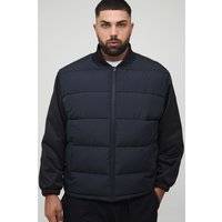 Mens Black Plus Regular Fit Quilted Scuba Sleeve Puffer