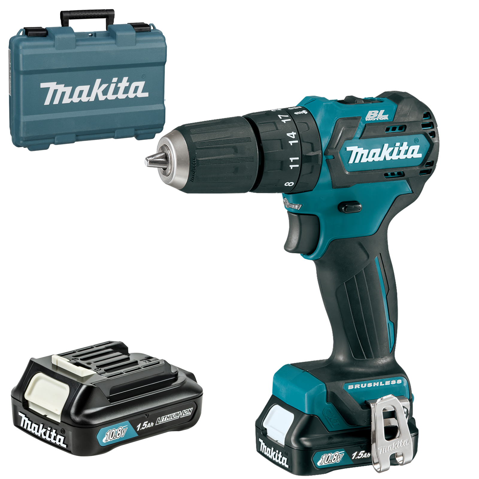 MAKITA HP332DWYE Slagbore-/skruemaskine 2x 10.8V, 1.5Ah Li-Ion, 35Nm + Kuffert