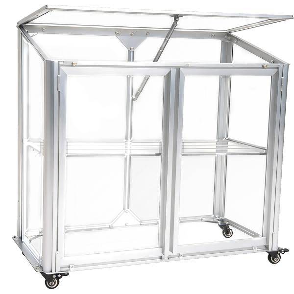 Minidrivhus med hjul poly sølv 77,6x41,5x71,1cm