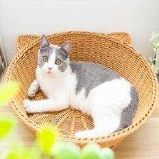 Handgjord rotting rotting katt säng soffa sommar cool rep runda sängar husdjur bo kattunge lounge soffa lägenhet kitty sömn kennel - Rosa-vit