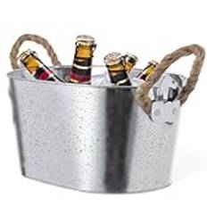 Flaskkylare, vinkylare, dryckeskylare, champagneskål i metall med 6 liter kapacitet och rephandtag, dryckesbricka för fest, evenemang, grillfest