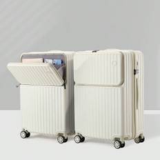 High-End Suitcase 20-Inch/24-Inch Carry-On/Travel/Business Luggage, Silent 360-Degree Rotatable Spinner Wheels, Double Password Lock, With Hook For Cu - White - 24 inch
