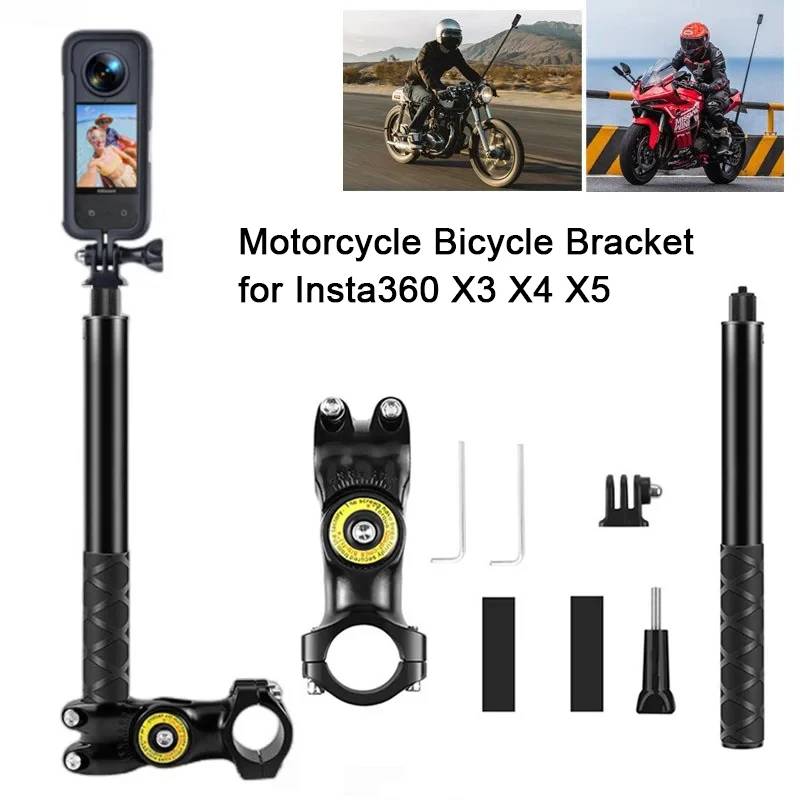 for Insta360 X3 X4 X5 Motorcycle Bicycle Bracket Invisible Selfie Stick for GoPro Hero13 12 11 10 DJI Action Cameras Accessories