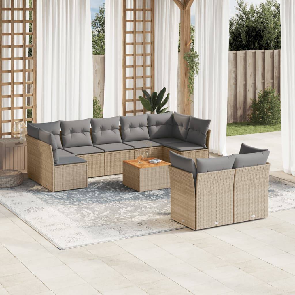 Sofasæt Til Haven 10 Dele Med Hynder Polyrattan Beige - blandet beige og grå / 5x midterdel 4x hjørnedel bord