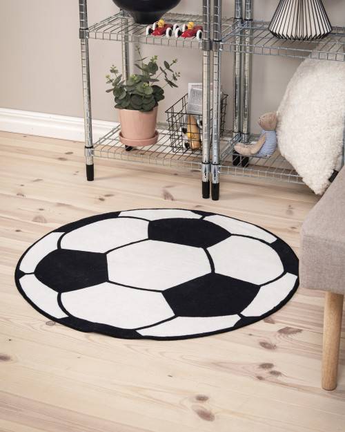 Fotboll - barnmatta Rund 120 cm - Svartvit (Rund 120 cm)