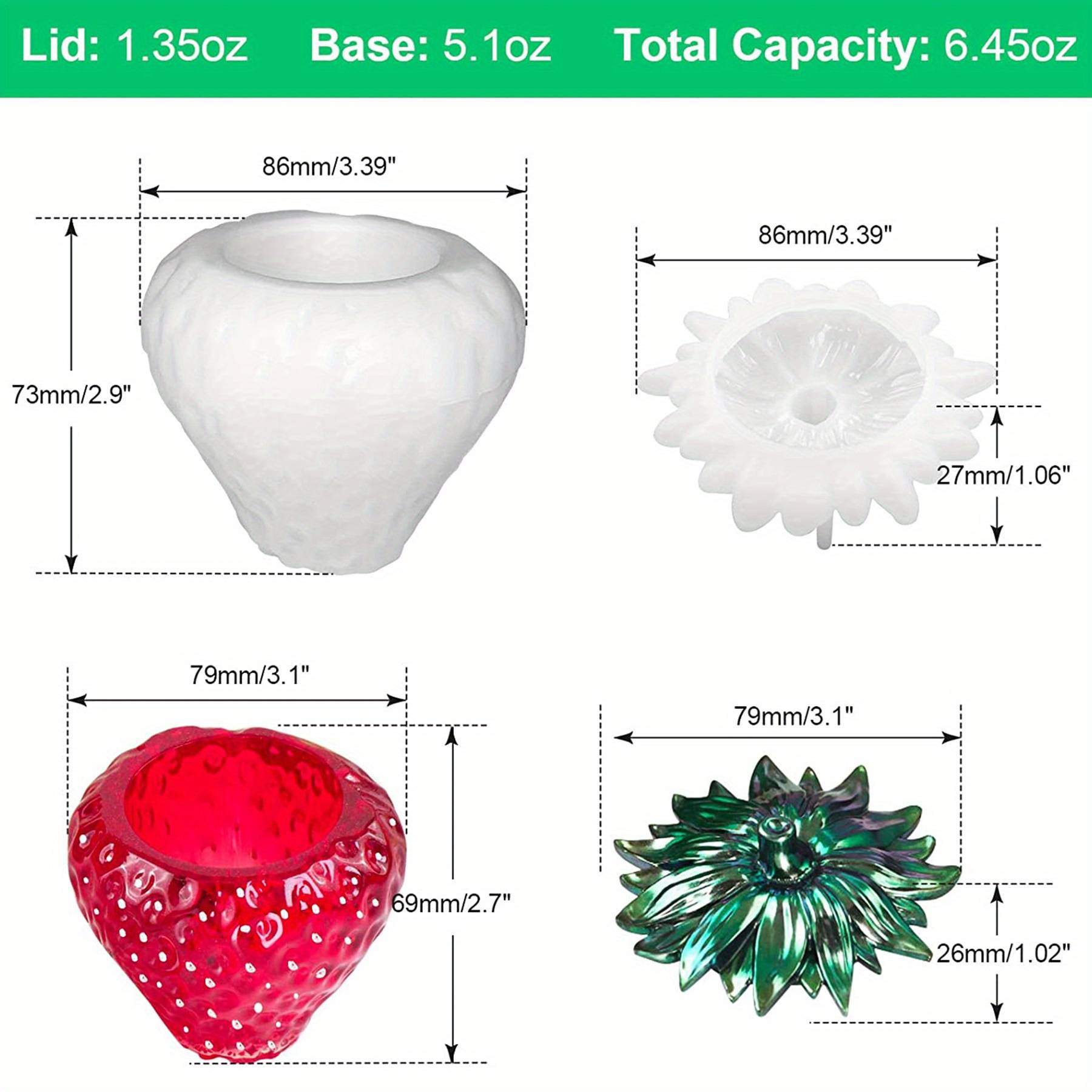 Resin Jar Molds, Strawberry Jar Silicone Molds With Lids, Storage Bottle Epoxy Resin Molds, Candle Holders, Jewelry Containers, Small Trinket Boxes, Flower Pots, Home Decor Gifts