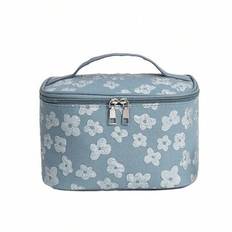 Embroidered Large Capacity Women's Cosmetic Bag, Handheld Organizer Pouch, Portable Travel Bag Autumn University Essentials Travel Essentials For Holi - Blue - one-size
