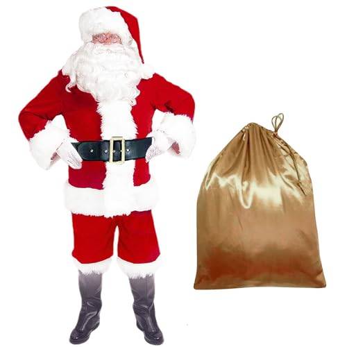 GEMVIE Jultomtedräkt Jultomte julförklädnad Jultomtedräkt för vuxna 10 delar (L)