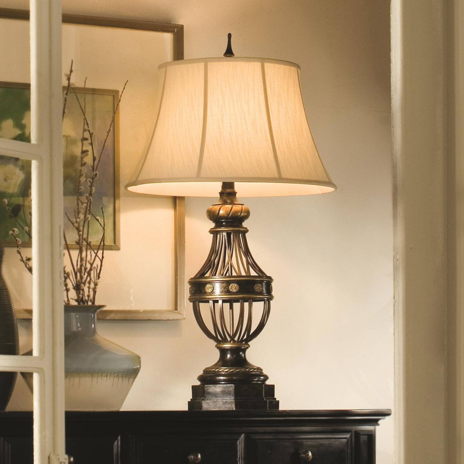 FEISS Bordslampa Augustine, Brun / rost, Vardagsrum / matsal, Textil / tyger / siden, Antik, Bordslampa