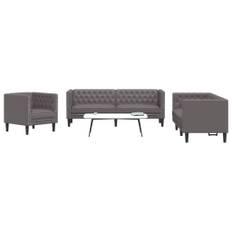 3-personers Chesterfield-sofasæt kunstlæder grå