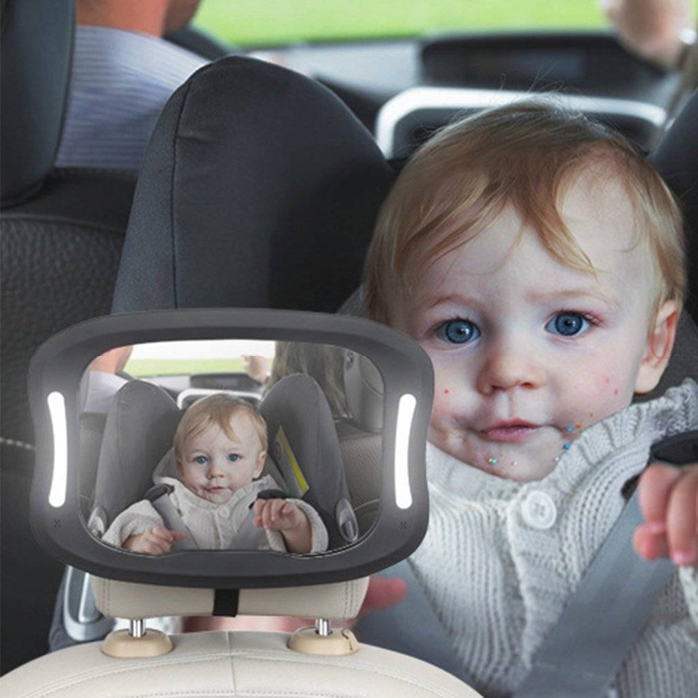 Bilsäte backspegel baby spegel fjärr-led-lampor backspegel akryl abs 360 graders rotation