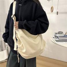 Fashion Large Capacity Canvas Shoulder Bag, Zipper Closure, Casual Tote Suitable For Daily Use, Work Commute, School & Study - Beige - one-size