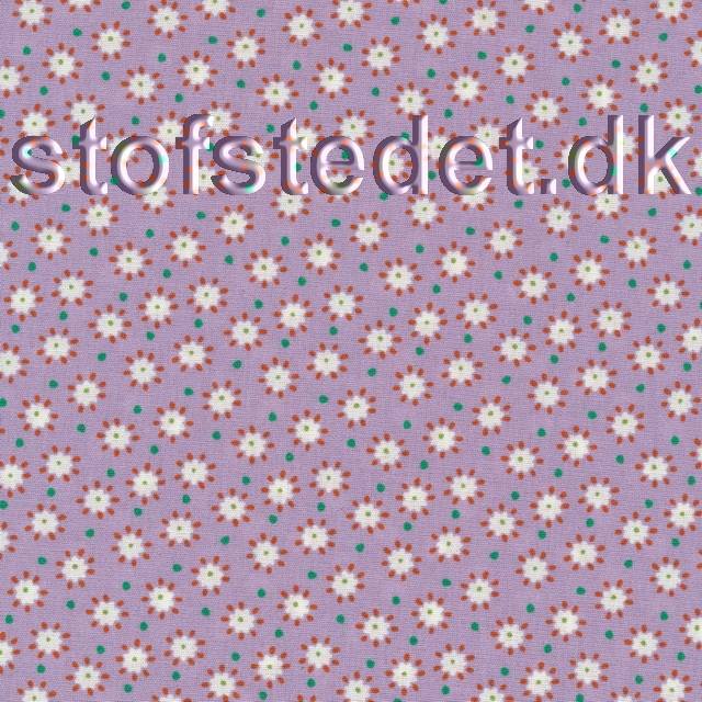 Bomuld øko-tex 100, i lys syren med blomster..