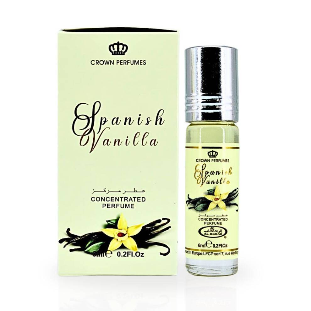 Al -Rehab Spanish Vanilla Parfume Oil 6ml (0,2 oz) - Arabiske parfumeolier til kvinder - langvarig koncentreret parfumeolie - en luksuriøs blød o