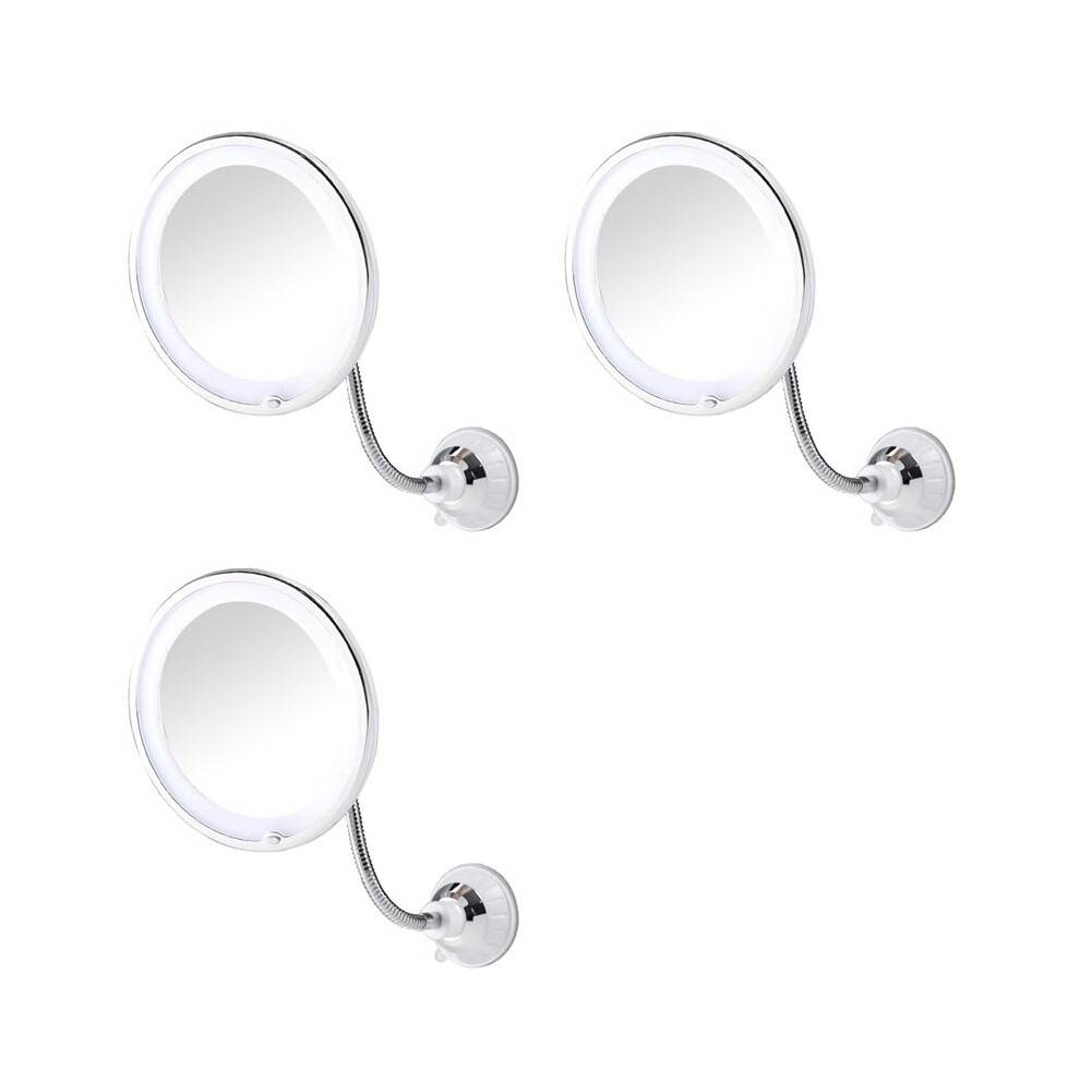 3pcs Suction Cup Folding Mirror 360 Degree Rotation LED 10X with Strong Suction Cup Portable Cordless Travel Home Mirror