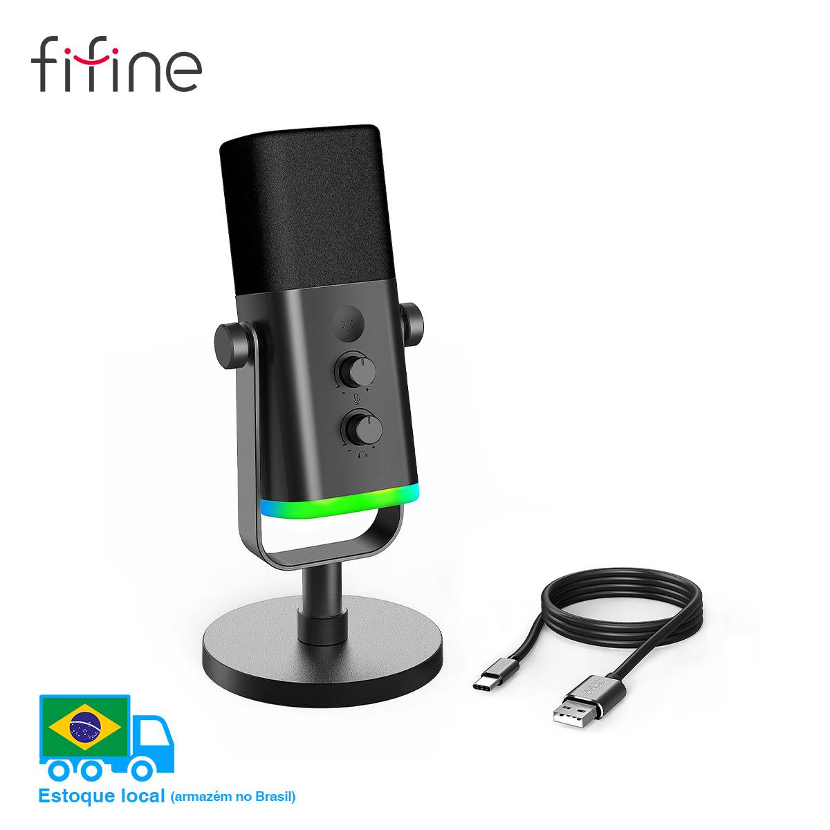 FIFINE USB/XLR Dynamic Microphone with RGB Control/Headphone jack/Mute,MIC for PC Gaming Recording Streaming AmpliGame-AM8