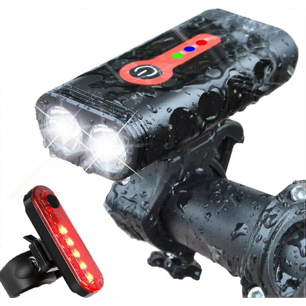 Cykellygtesæt med 5 lysstyrkeindstillinger, 1000 lumen, super lys, 360 grader roterbar, IP65, vandtæt, USB