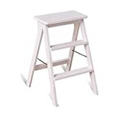 Three-Step Solid Wood Ladder Stool Stepladder, Multi-Functional Wooden Folding Step Ladder – Compact, Stable (B 42 * 48 * 64 cm)