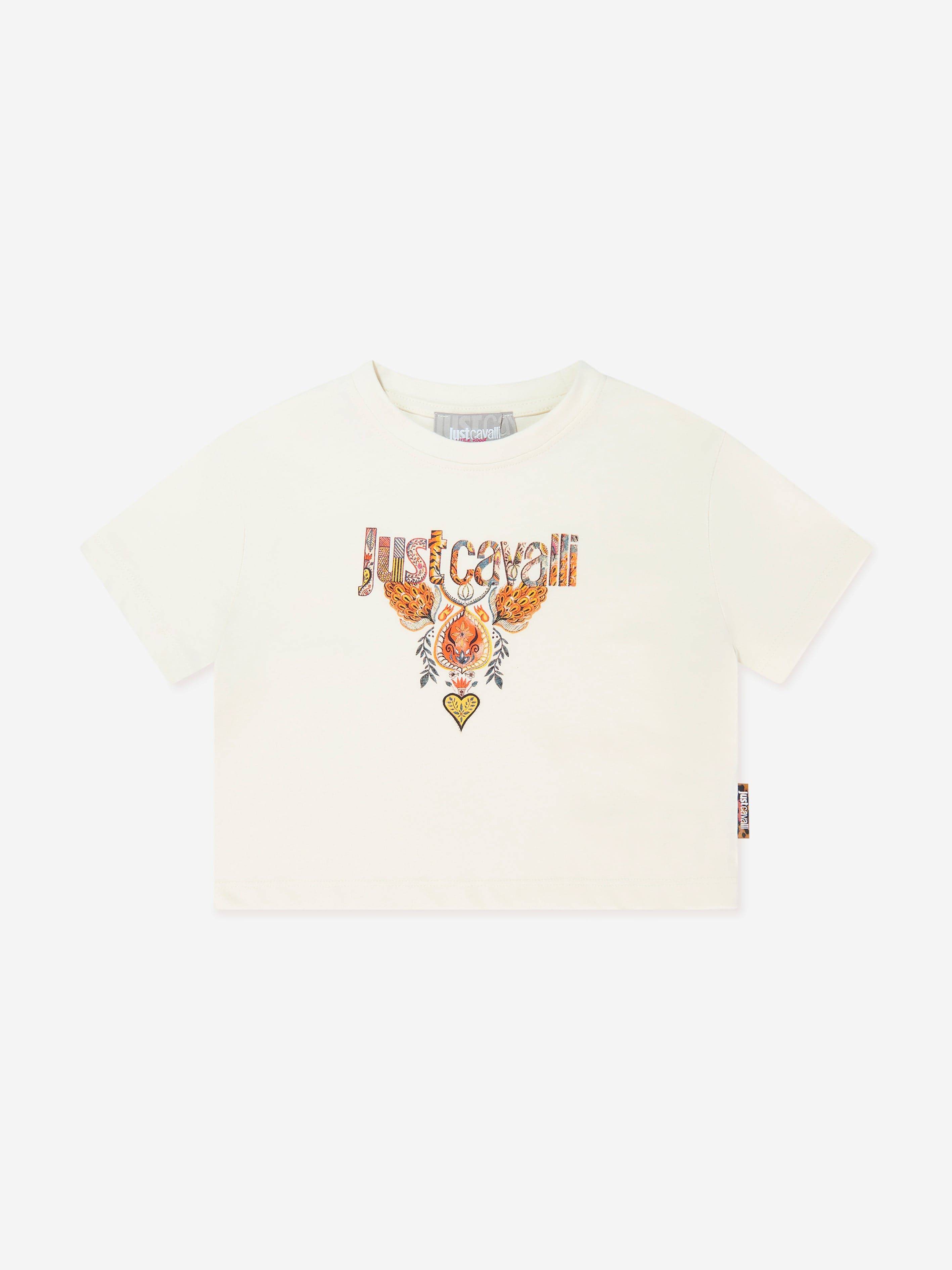 Just Cavalli Girls Kota Logo T-Shirt in Ivory - Ivory / 8 Yrs