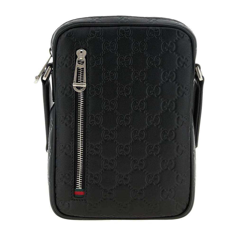 Gucci GG Emblem Læder Crossbody Taske - Tasker - Herre - Sort - ONE SIZE - Læder