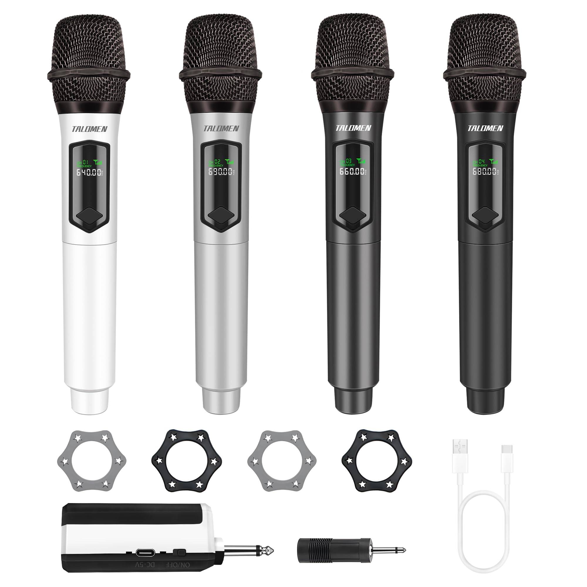 TALOMEN Trådlös Mikrofon 4 Handhållna Karaoke Fast Frekvens 160 fot Rörlig Spole Mikrofon med för och Fest System, Mikrofoner, 6,35 mm Mottagare,
