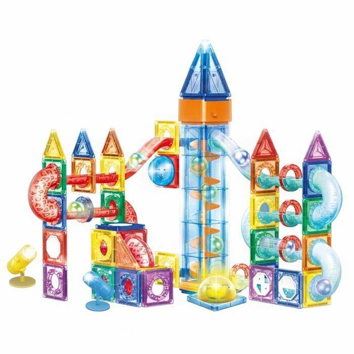 Set med 3D-magnetiska byggklossar - SPRINGOS - 134 delar - Flerfärgad - Ålder 3+ - Paneler och LED-kulor ren