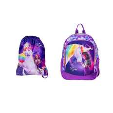 Unicorn Academy – Medium Backpack 35x26x18 cm + Drawstring Gym Bag 35x45 cm (bundle)
