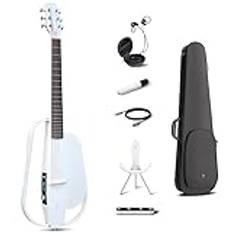 Enya NEXG2 elektrisk gitarr vuxen - 38 tum vit professionell elektrisk akustisk gitarr i kolfiber smart ljudtyst gitarr för barn, nybörjare, resor, skolfest
