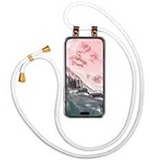 moex Mobiltelefonkedja kompatibel med Apple iPhone 16 Plus, fodral med band, justerbar längd, mobiltelefonfodral för upphängning, silikonfodral, transparent med snöre, avtagbar i vitt