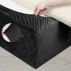 DUJUIKE Sängöverdrag, alternativ till traditionell sängkjol, helt elastisk sängkjol, överdrag för sängar, lätt att installera (dubbelsäng: 150–160 cm, svart)