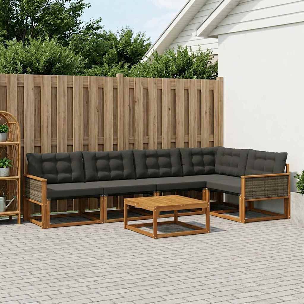 Udendørs Sofagruppe Med Pude 7 Dele - Naturfarvet og sort / Grå rattan