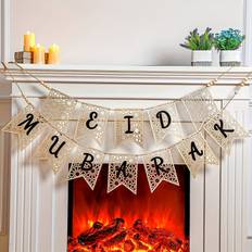 TEMU 2pcs Eid Ramadan Mubarak Banner Wooden Ramadan Mubarak Decoration Rustic Hanging Ramadan Decor Banner Supplies For Home Fireplace Mantel Indoor Outdoor Party Decoration