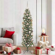 vidaXL Kunstigt slankt juletræ Grøn 180 cm PVC og metal og plast