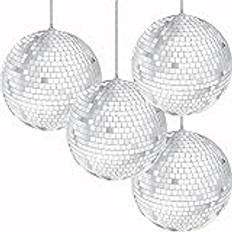 Morofme Discospegelboll, 4 stycken, 10 cm, silver, hängande kula, spegelboll, discokulor, spegelboll, glänsande diskokula för julgran, bröllop, födelsedagsfest, dekoration, ljuseffekt