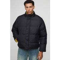 Mens Black Regular Fit Reversible Colours Panelled Funnel Neck Puffer Jacket