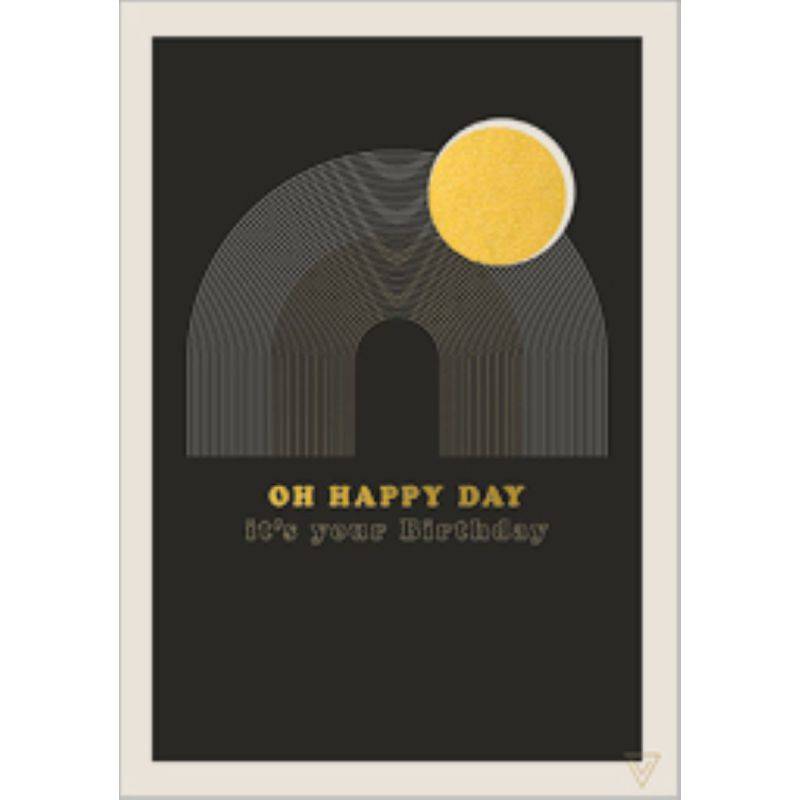 Sort &amp; guld Oh, Happy Day - Fødselsdagskort &amp; sort kuvert