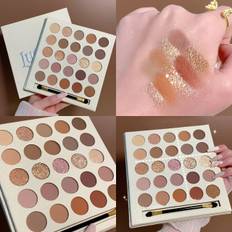 TEMU Mugeleen 25-color Eyeshadow Palette - Creamy Elf Shades With Blush & , Long- Matte & , Easy Application For Beginners, Includes Brush
