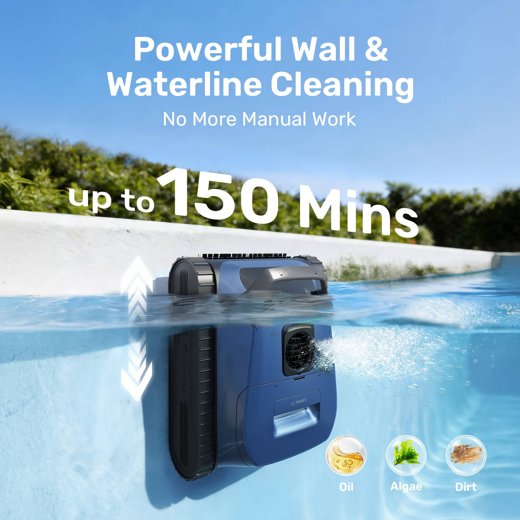 Gosvor Litevac G1 Bottom And Wall Swimming Pool Robot Wall And Waterline And Platform Cleaning, 6.9 Kg Ultra Lightweight, Double Filtration, Smart Navigation And App, For Swimming Pools Up To 200 M²