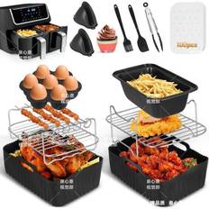 (Sort, grå og sølv) 12 stk. airfryertilbehør til Ninja Dual Airfryer Ninja Dual AF300UK AF400UK Airfryer med 100 ark papir