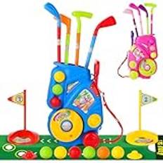 DeAO Golf Set leksak för barn inklusive golfputtmatta, 4 golfputter 60 cm, 6 golfbollar, småbarnsputtningsleksaker, inomhus, utomhusleksaker, födelsedagspresenter för pojkar flickor 3-4 5 6 år